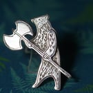 Medieval Bear with Axe lapel pin - Handmade Sterling silver pin badge