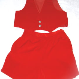 Red velvet waistcoat and shorts set for child age five to six