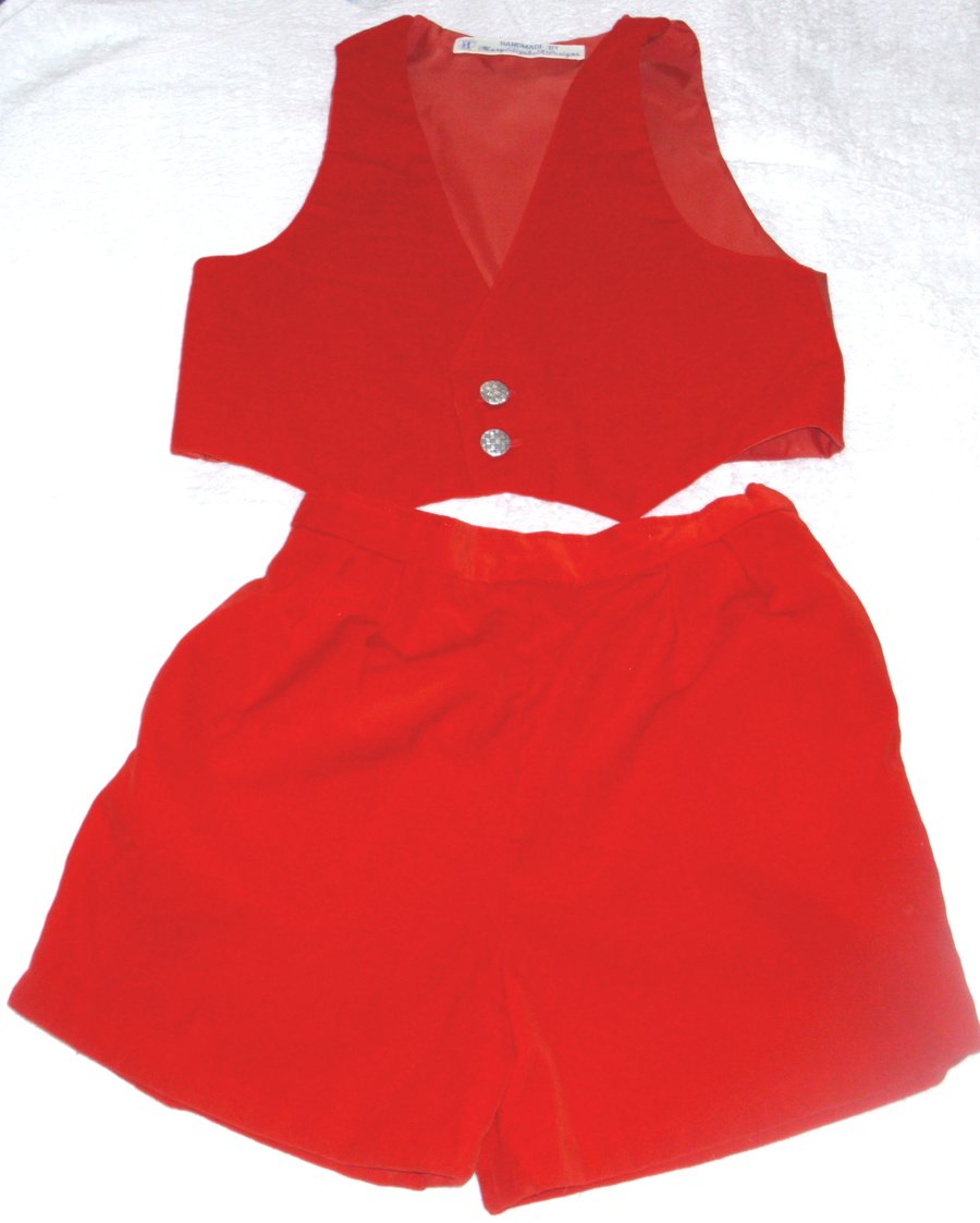 Red velvet waistcoat and shorts set for child age five to six