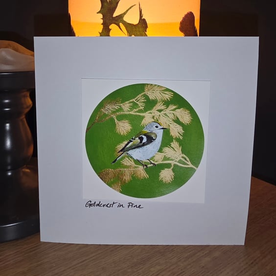 Goldcrest in Pine Handmade Greetings Card
