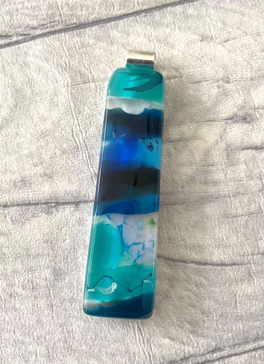 Stunning fused glass drop & sterling silver pendant 