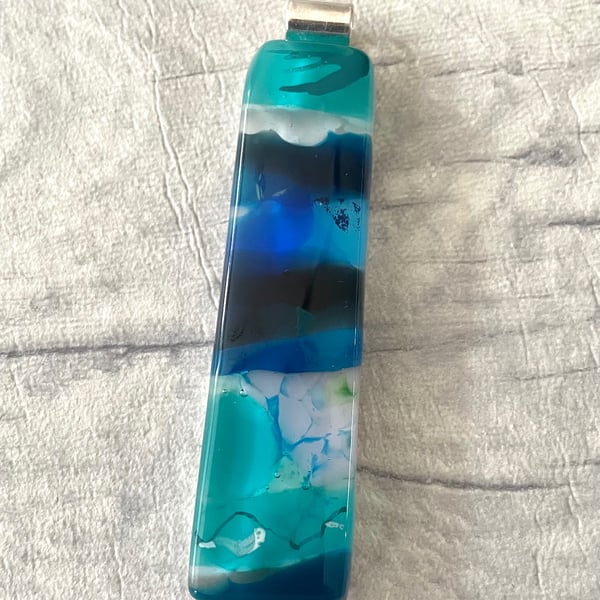 Stunning fused glass drop & sterling silver pendant 