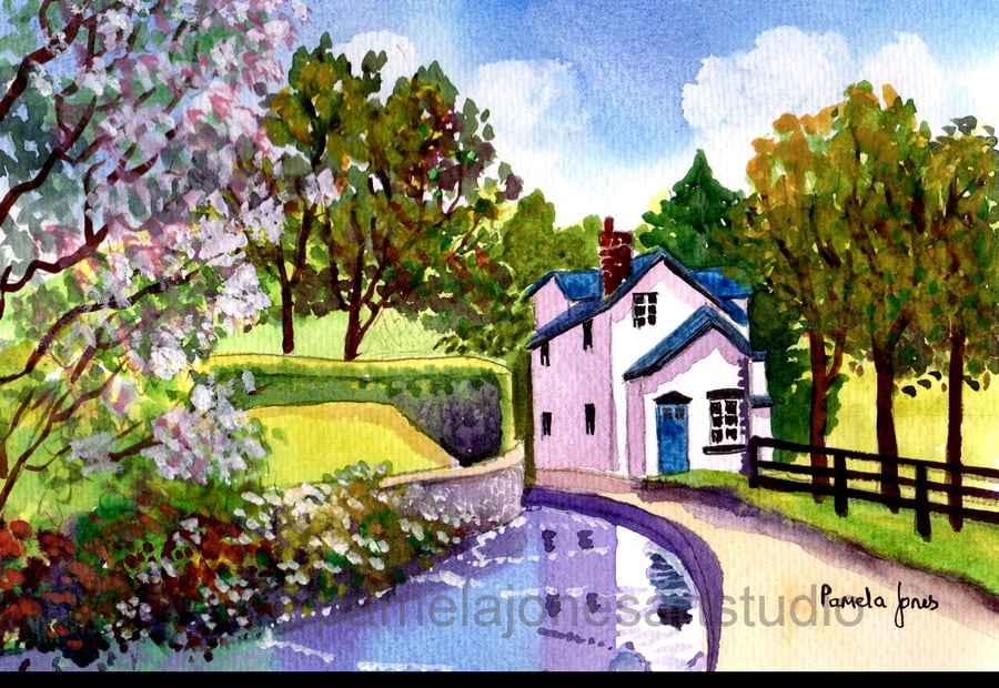 Llangollen Canal, Denbighshire, North Wales, Watercolour, in 14 x 11 '' Mount