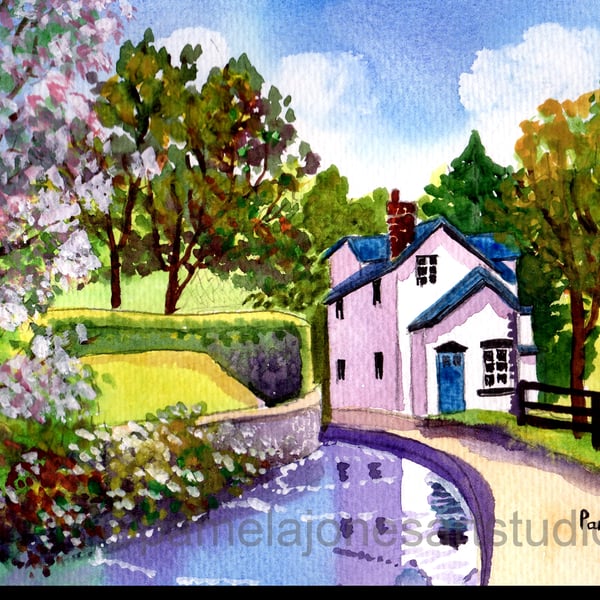 Llangollen Canal, Denbighshire, North Wales, Watercolour, in 14 x 11 '' Mount