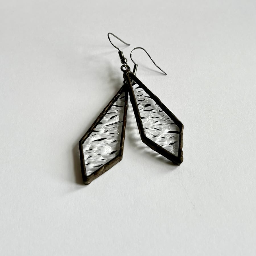 Textured stained glass statement dangle earrings, Frost earrings for Her