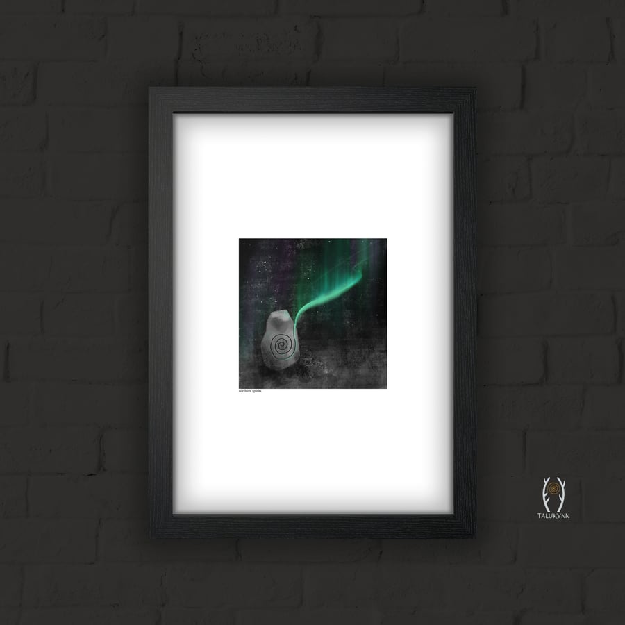 Northern Spirits Standing Stone Art Print - Aurora Folklore Illustration