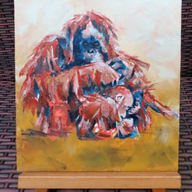 Orangutan Art Original Acrylic Painting on Canvas OOAK Monkey