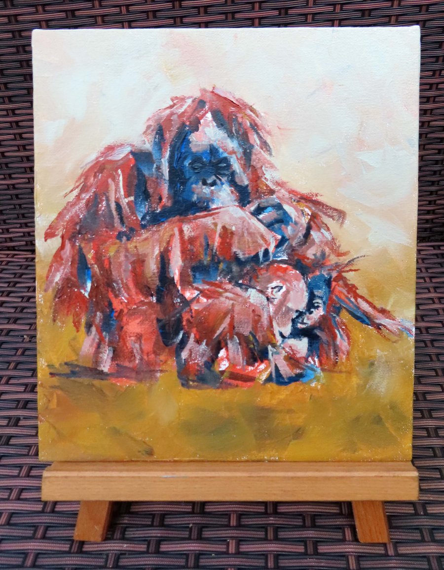 Orangutan Art Original Acrylic Painting on Canvas OOAK Monkey