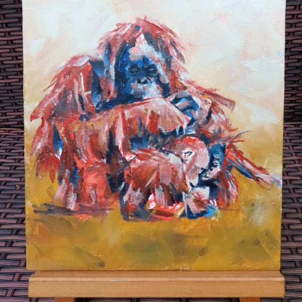 Orangutan Art Original Acrylic Painting on Canvas OOAK Monkey