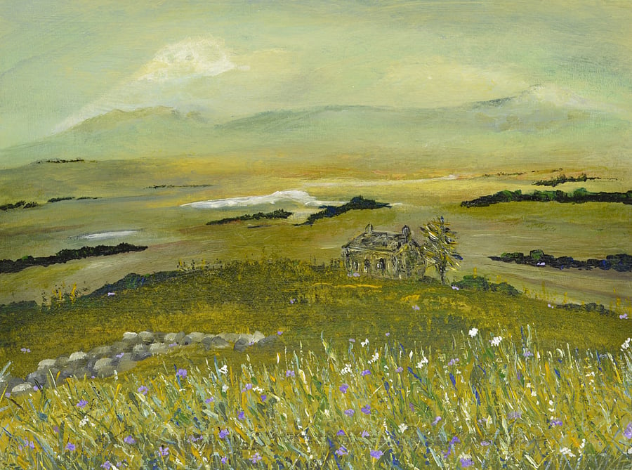Original Painting of Remote Cottage. Ready to Hang (12x9 inches)