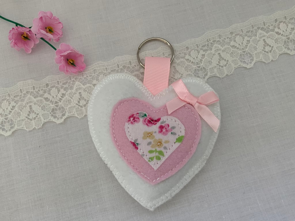 Personalised Felt Heart Keyrings, Handmade Mothers Day Gift, Mum Keyring