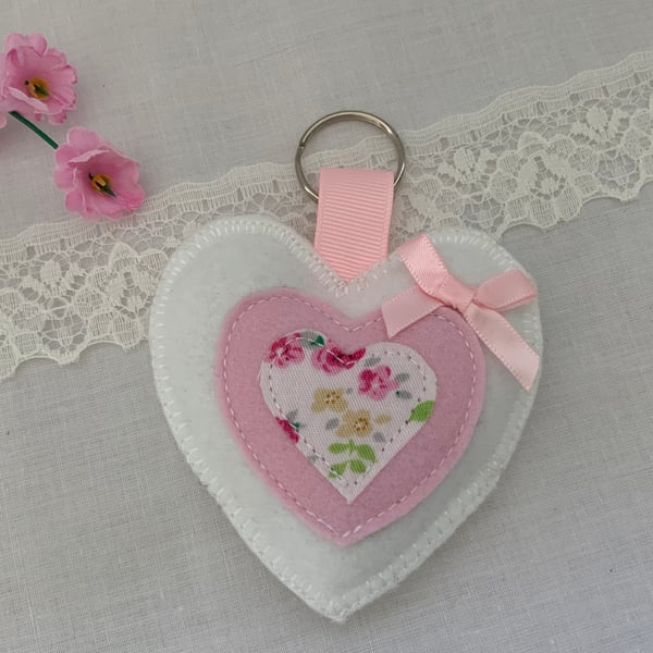 Personalised Felt Heart Keyrings, Handmade Mothers Day Gift, Mum Keyring