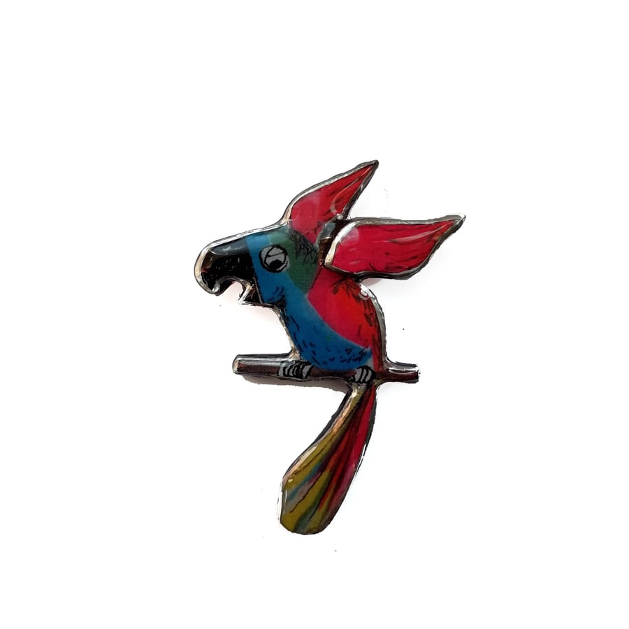 Bright Colourful Statement Pink Parrot Resin Brooch by EllyMental