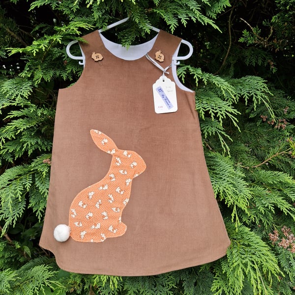 Age: 3-4yr Chocolate Rabbit Applique Needlecord Dress
