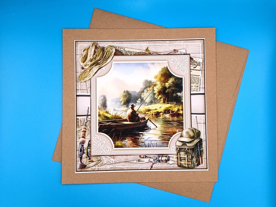 Fishing Birthday Card For Him, Large, Decoupage 