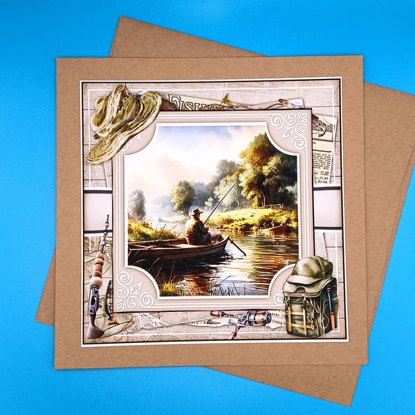 Fishing Birthday Card For Him, Large, Decoupage 