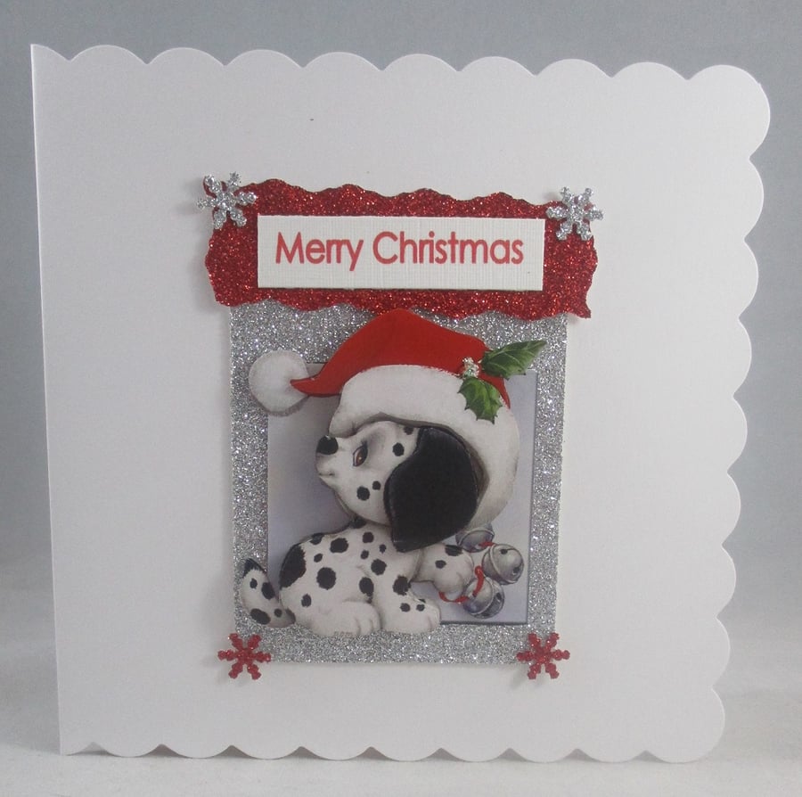 Christmas Cute Dalmation ,Santa hat ,3D Decoupage Greeting Card, Personalise