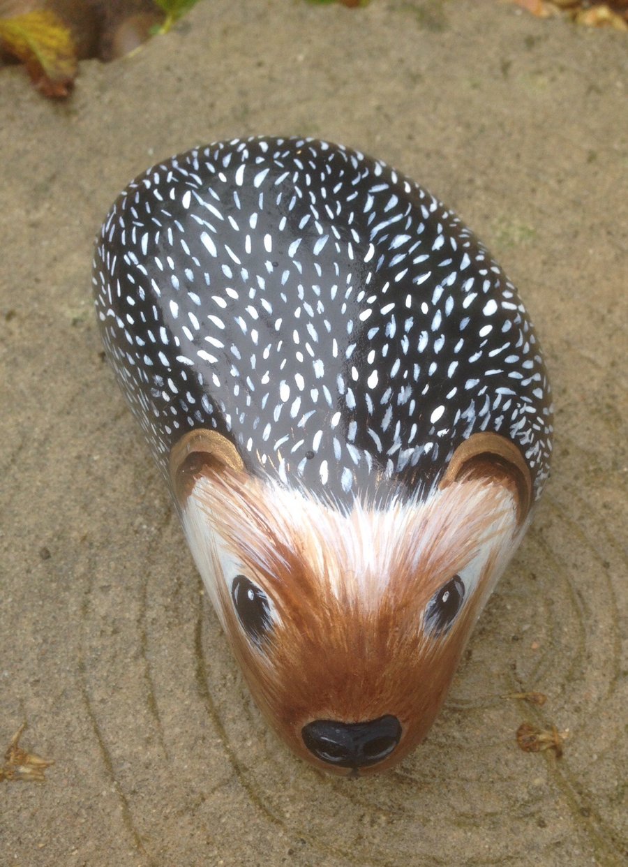 Hedgehog hand painted on stone 