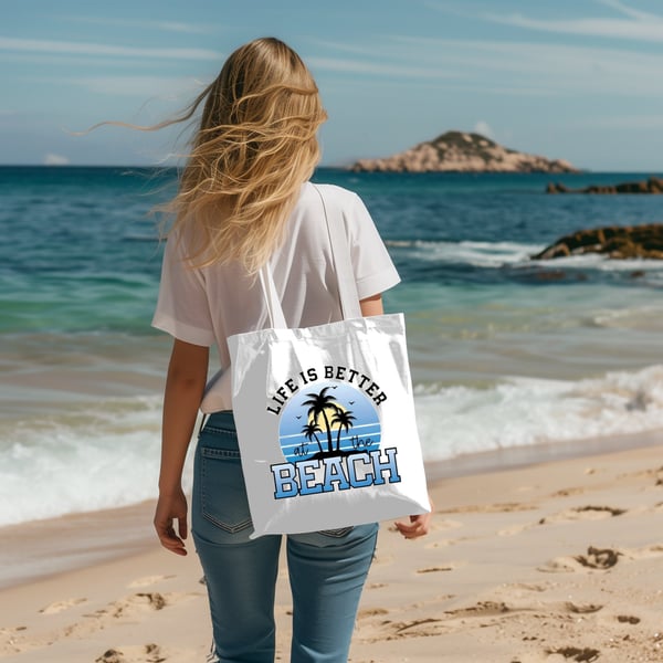 Life is Better OnThe Beach Tote Cotton Shopping Bag.