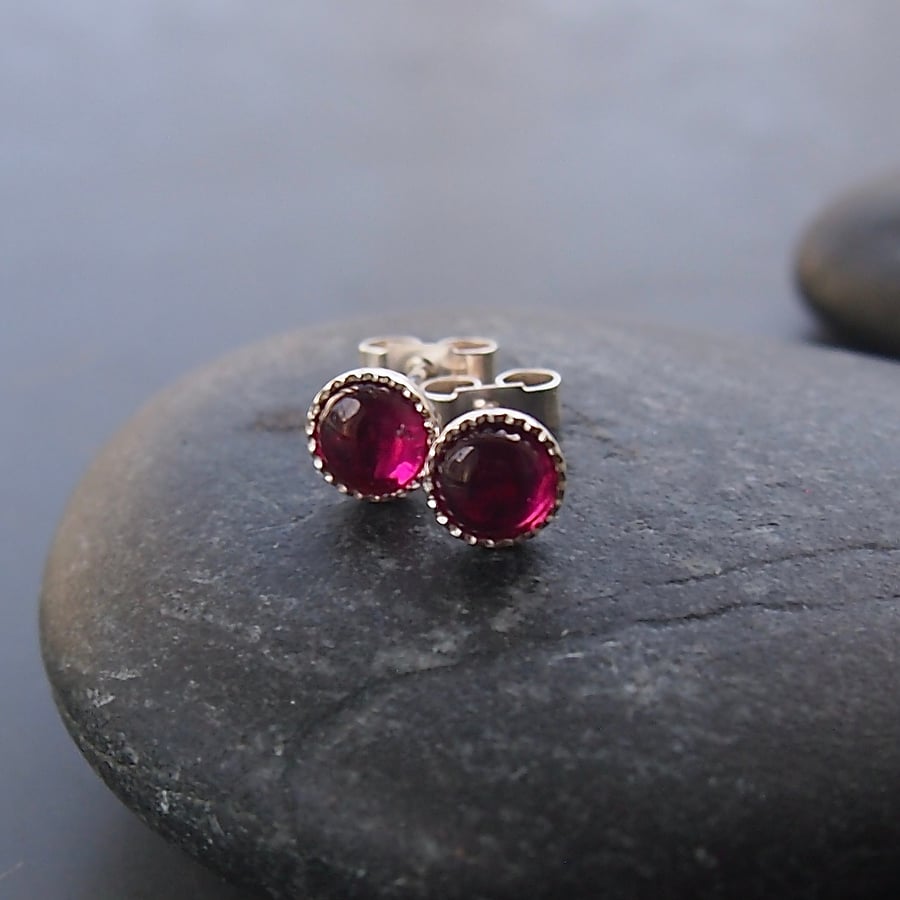 Sterling Silver Stud Earrings with Ruby