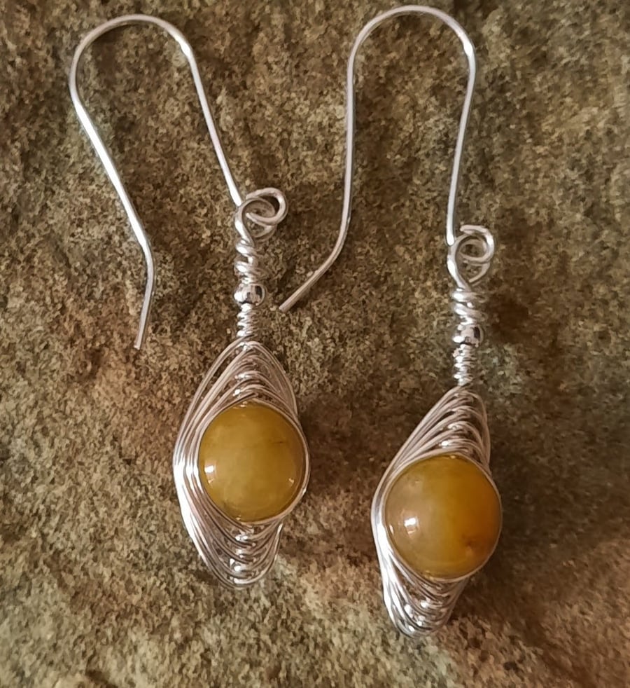 Wire Wrapped Bead Earring