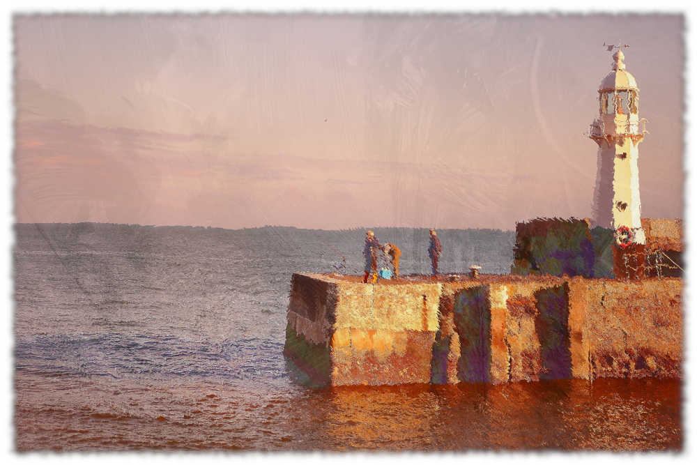 Print Mevagissey Fishing by the Lighthouse, Cornwall Picture A Digital Art Print