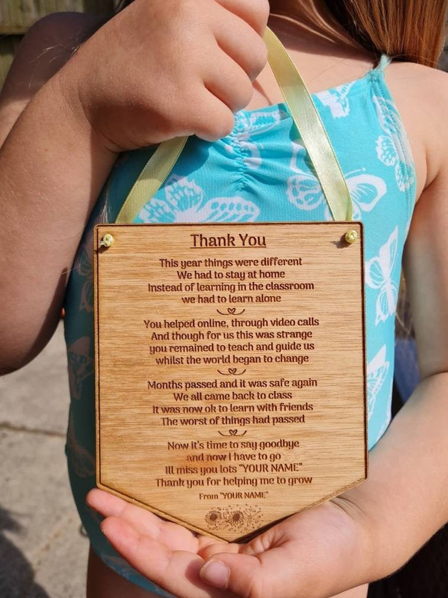 Personalised Lockdown Learning teacher Gift - Poem - End of term present - beaut