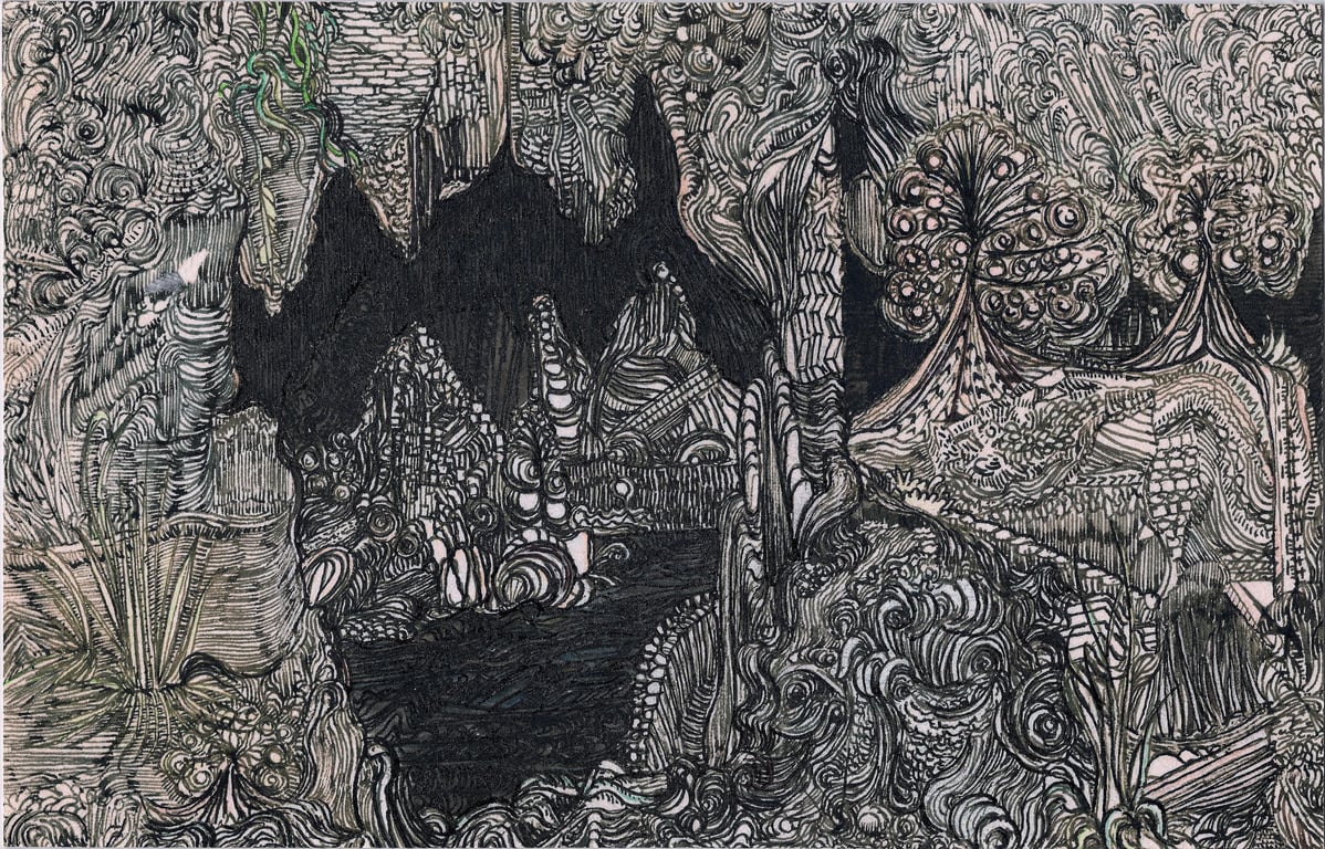The Grotto, Ink drawing on paper, available framed or unframed