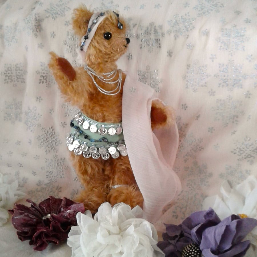 Mohair collectable bear, Jasmine dressed as a belly dancer, 10" tall jointed