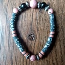 "Mountain" - OOAK Stretchy bracelet with pink and black Rhodonite beads
