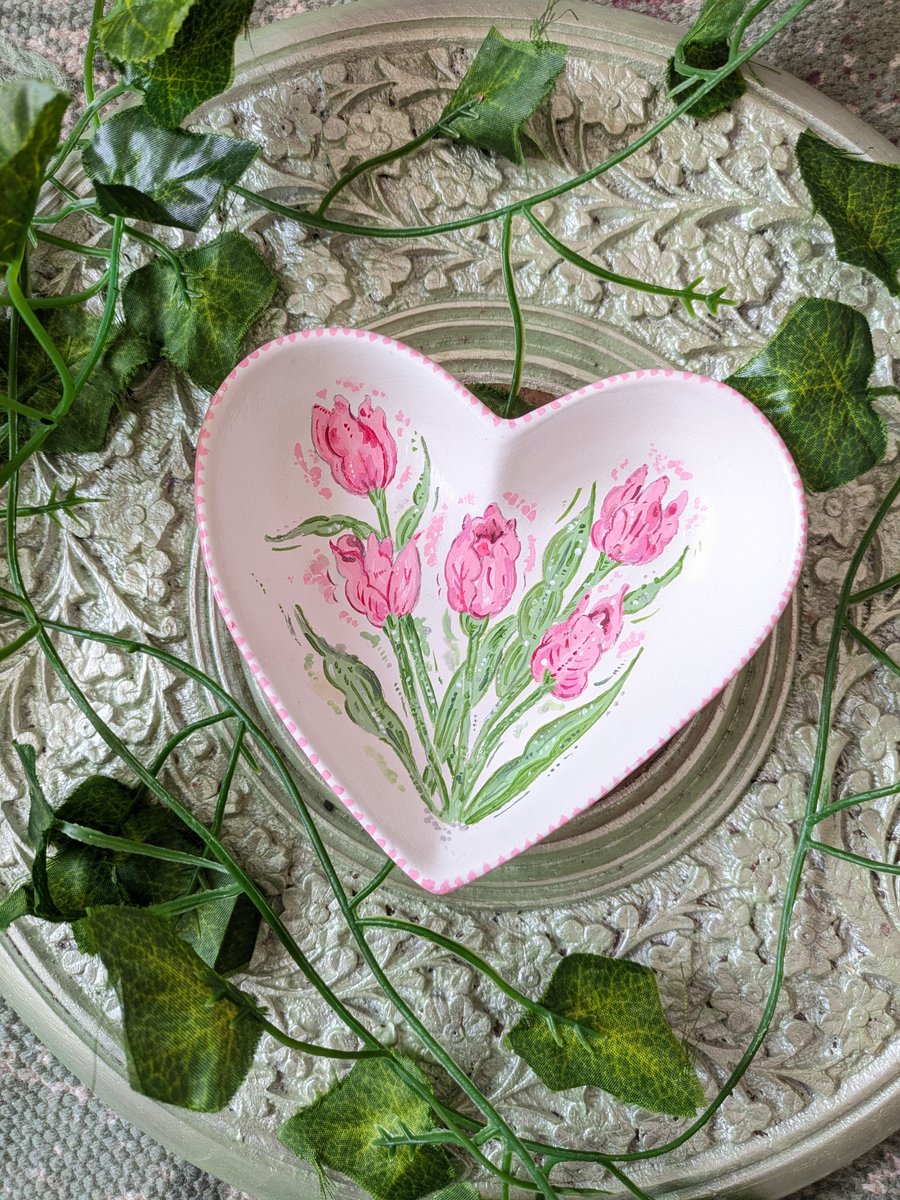 Pink Tulip hand-painted floral ring dish 