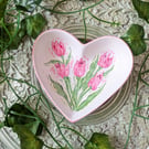 Pink Tulip hand-painted floral ring dish 