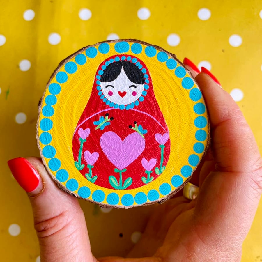 Dolly - Small, Hand Painted Rustic Wooden Slice