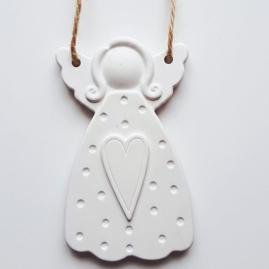 Image of White Angel Christmas Decoration.Handmade Hanging Angel Ornament.Christmas Gift