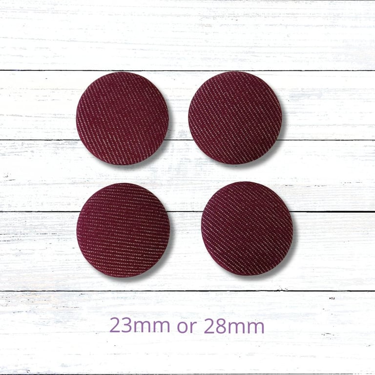 Handmade Fabric Covered Buttons, Set of 4, Red Denim Buttons, 2 Sizes