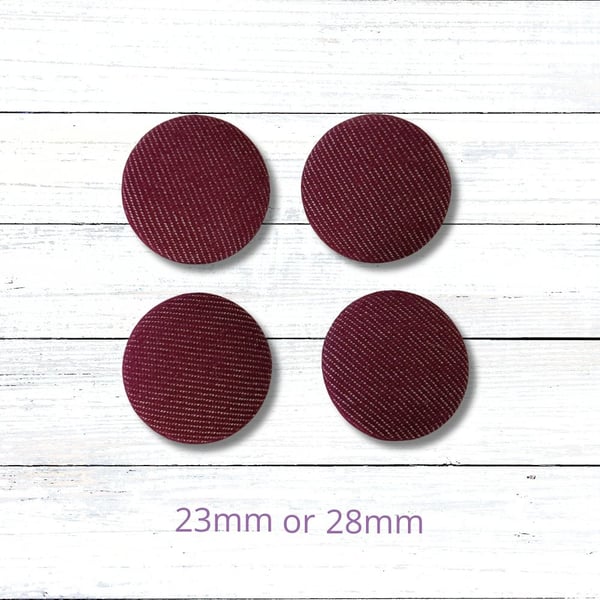 Handmade Fabric Covered Buttons, Set of 4, Red Denim Buttons, 2 Sizes