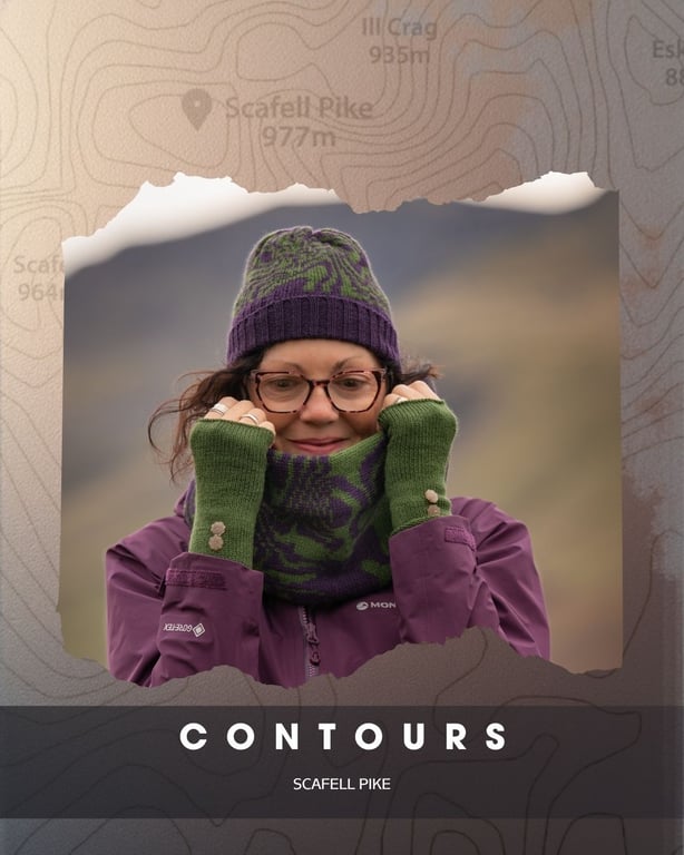 Purple, Green Contours Cowl. Merino Snood. Gift for map lovers. Lake District 