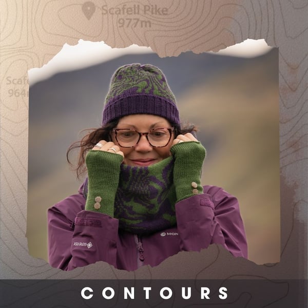 Purple, Green Contours Cowl. Merino Snood. Gift for map lovers. Lake District 