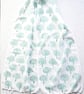 Handprinted Organic Cotton Trees Long Scarf Tassles Lime Grass Green             - Image 10