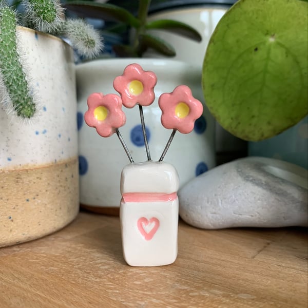 Ceramic Flowers in a little Ceramic Vase