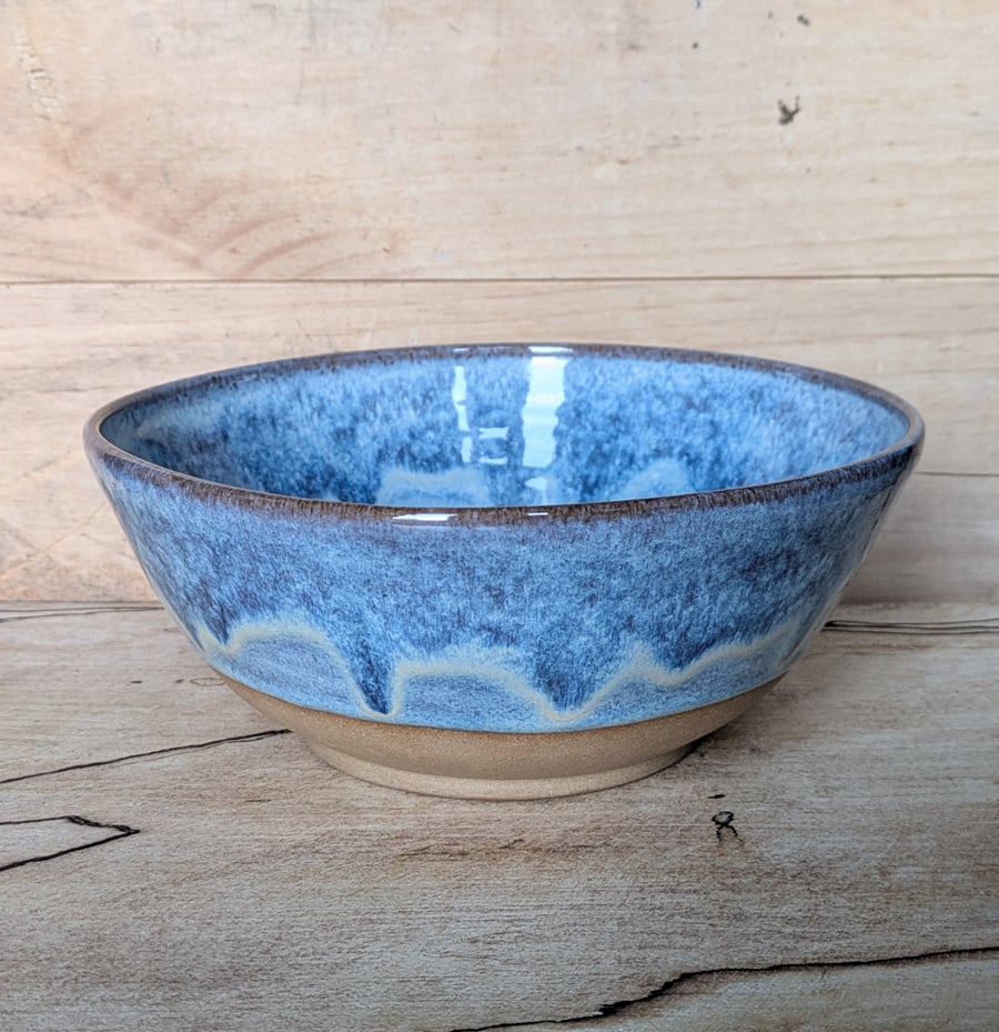 Wavy pale blue medium to large toasted bowl