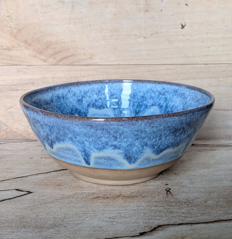 Wavy pale blue medium to large toasted bowl