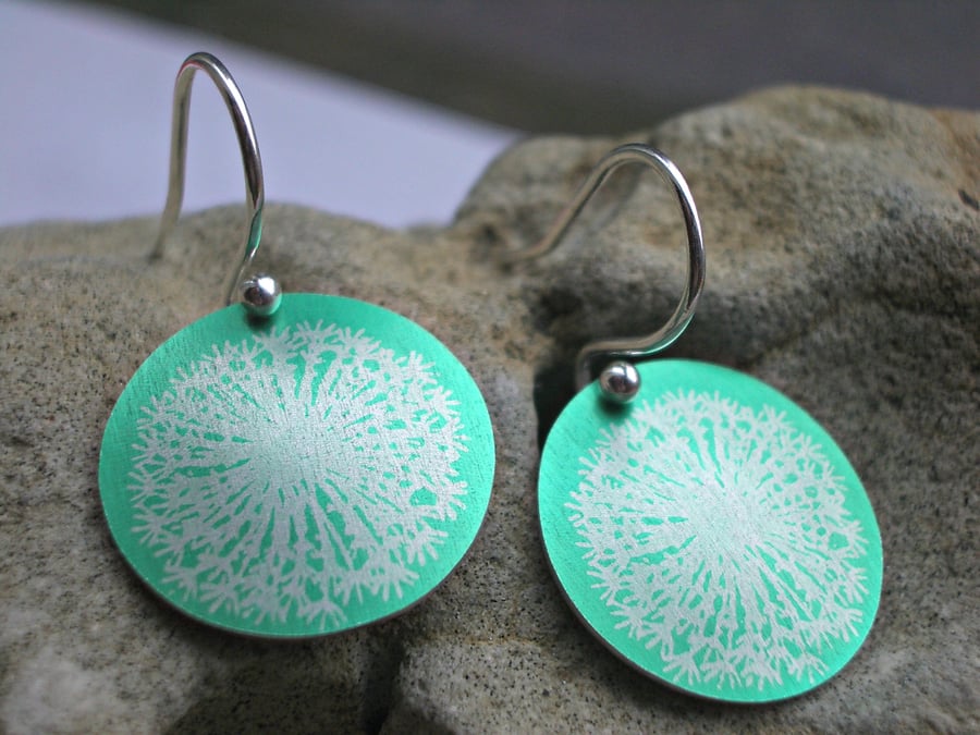 Dandelion clocks printed earrings in green