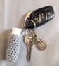 Crochet lip balm holder keychain, bag charm, handmade, keyring accessory - grey - Image 1