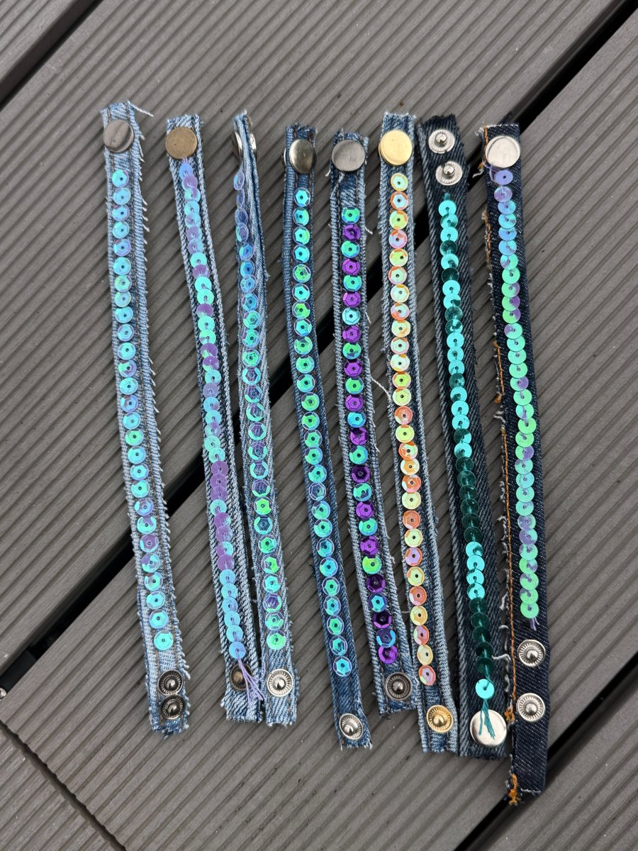 Boho Denim sequin  bracelet cuff 