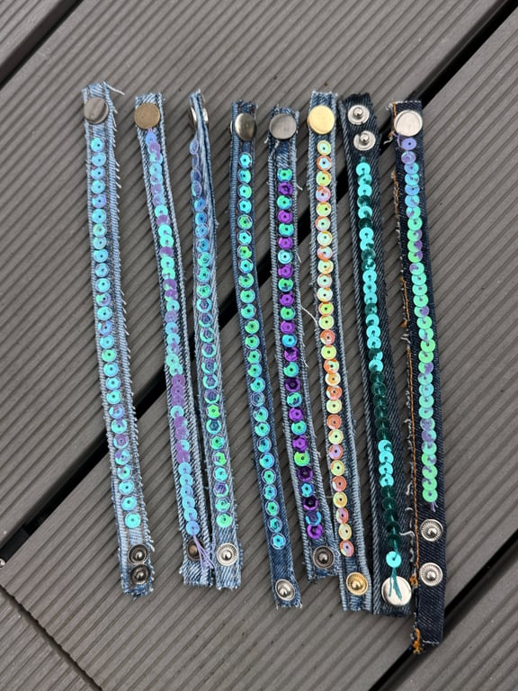 Boho Denim sequin  bracelet cuff 