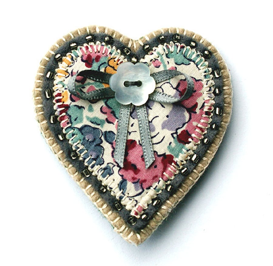 Fabric Heart Brooch