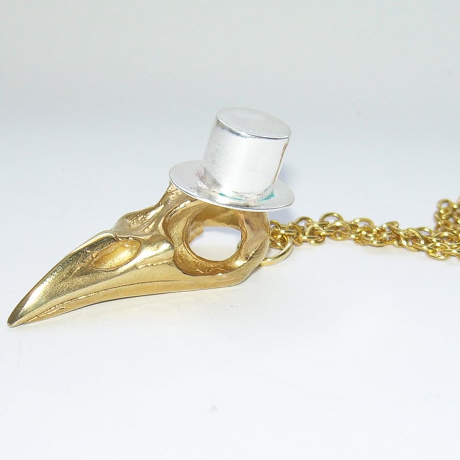 Gold Plated Bird Skull with Top Hat