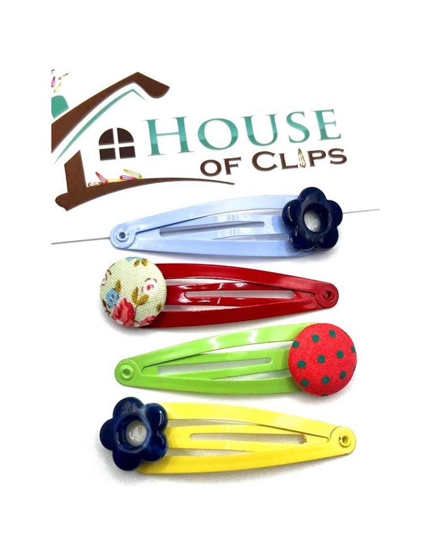 Hope, Flowers and Polka Dot Clips, Hair Clip Gift Set, Flower Snap Clips, Flower