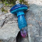 Cosmic inspired Polymer Clay Galaxy Mushroom cottagecore sculpted crystal neckla